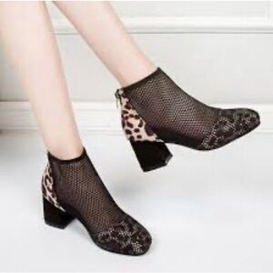 Centenary mesh bootie with block heel & leopard print size 6 1/2